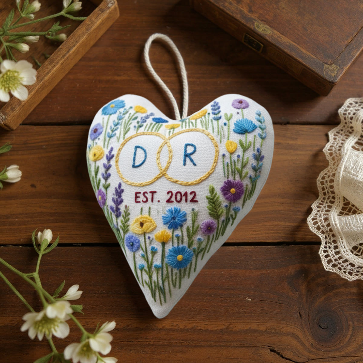 Rubbyoo Heart Embroidery Kit - Monogram With Established Date Floral | Tender Handstitched Diy | Milestone Gifting Pick - image 8