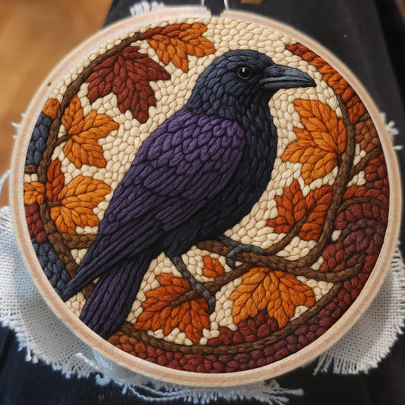 Autumn Raven Punch Needle Kit - Diy Holiday Ornament | Handmade Craft For Bird Lover  - image 8