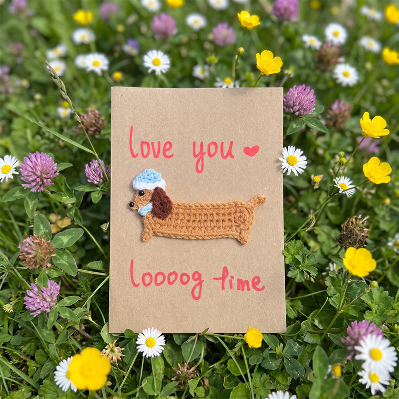Rubbyoo 3d Greeting Cards - Creative Crochet Holiday Card | Knitted Card For Mother's Day And Birthdays - Dachshund - love you Loooog  time - image 5