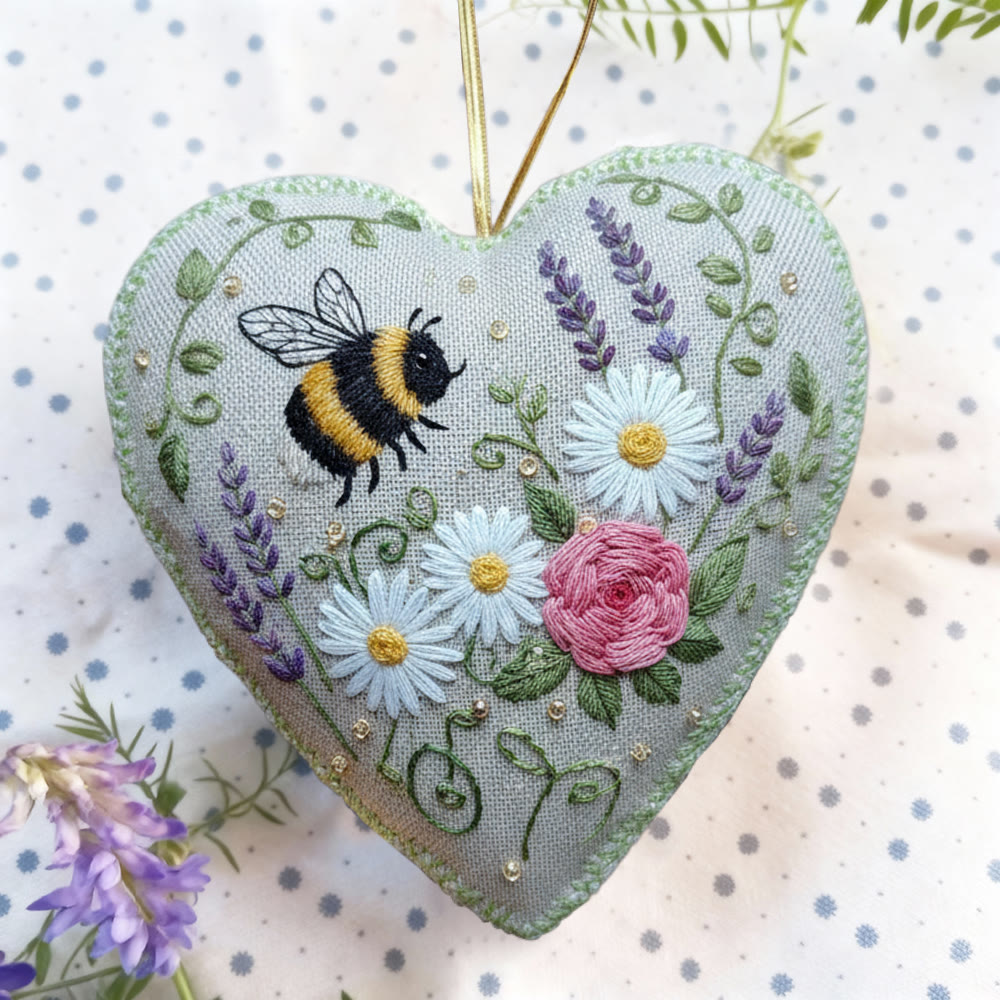 Rubbyoo Heart Embroidery Kit - Bee And Wildflower | Beginner Friendly Craft | Charming Home Accent - image 8