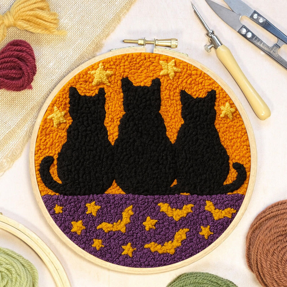 Black Cat Family Punch Needle Kit - Halloween Handmade Craft | Nice Artwork For Home Hanging - image 7