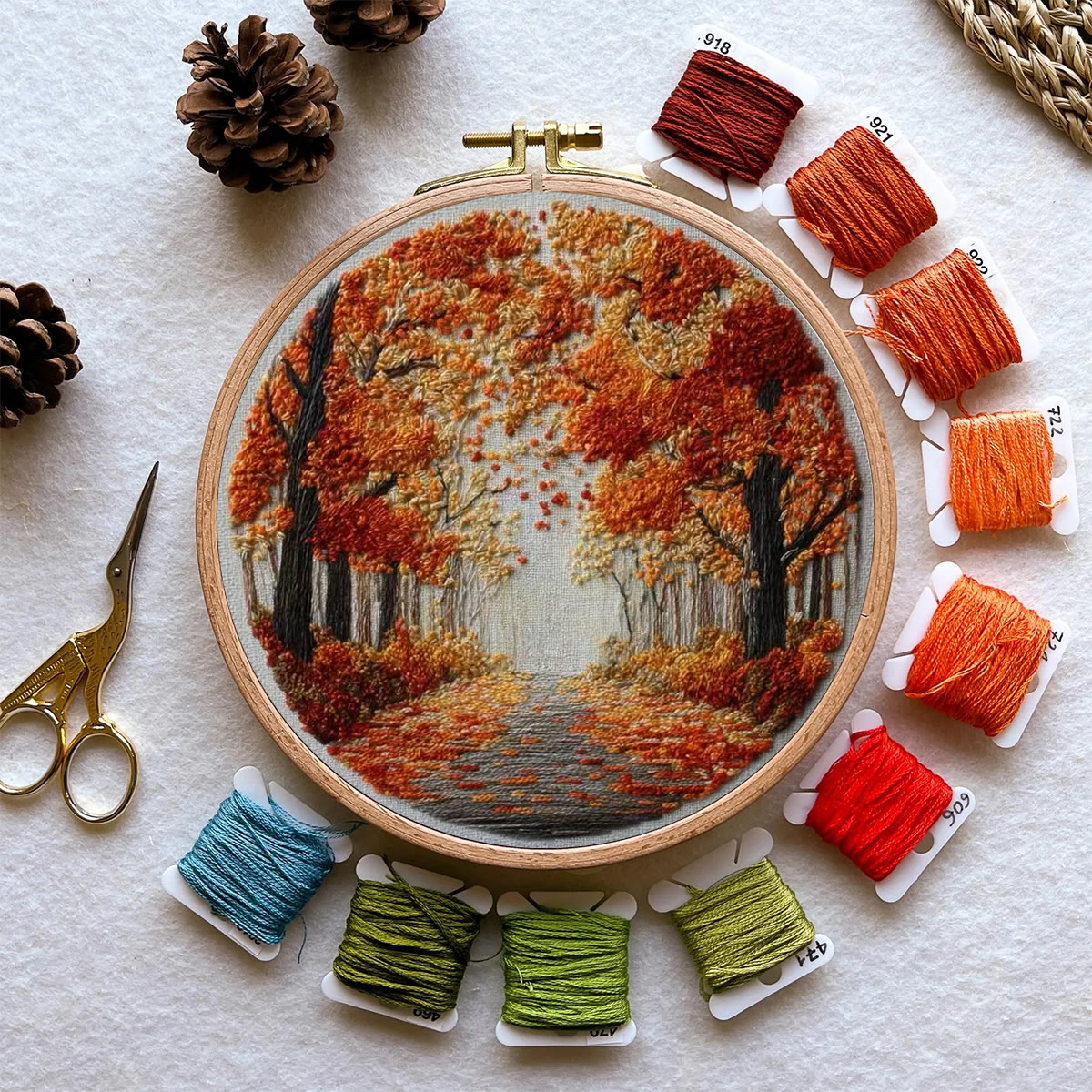 Rubbyoo Embroidery Kit - Fall Streets | Diy Hoop Art | Unique Landscape Needlecraft - image 10