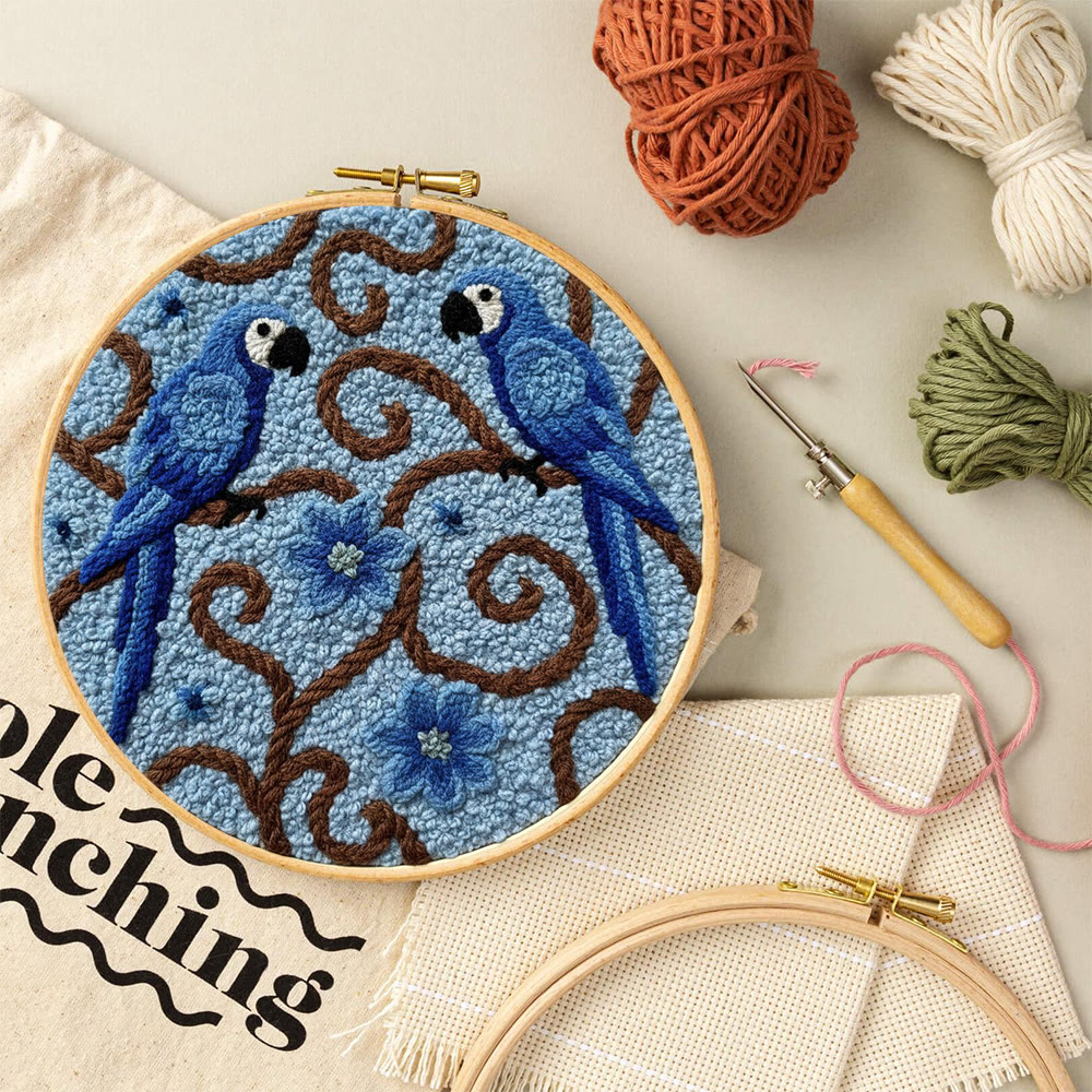 Blue Macaw Vine Floral Punch Needle Kit – Creative Handmade Diy Project | Exquisite Decorative Ornament - image 8