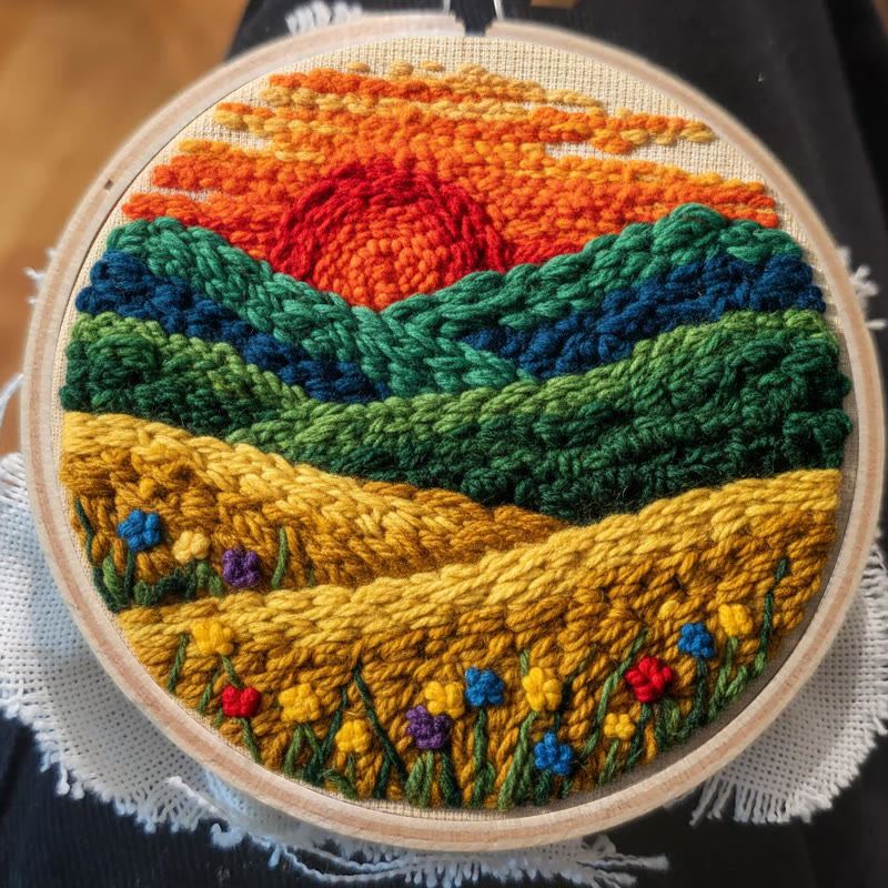 Vibrant Sunset Flower Field Punch Needle Kit – Exquisite Decorative Pendant | Top Gifting Choice - image 8