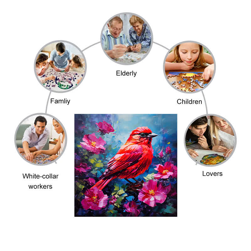 Bird Northern Cardinal - Wooden Jigsaw Puzzle