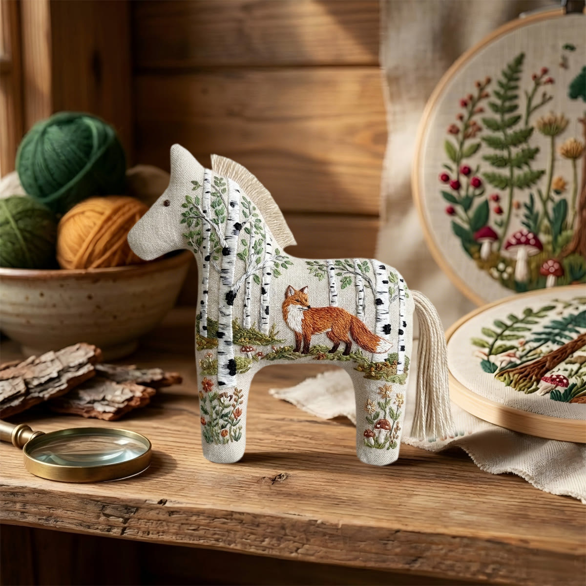 Rubbyoo Dala Horse Embroidery Kit - Fox And Birch Forest | Unique Birthday Gift For Her | Boho Forest Hanging Accessory - image 6