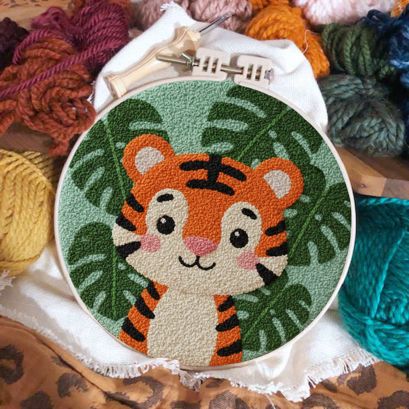 Tropical Tiger Cub Punch Needle Kit - Beginner Friendly Craft | Playful Home Accent - image 3