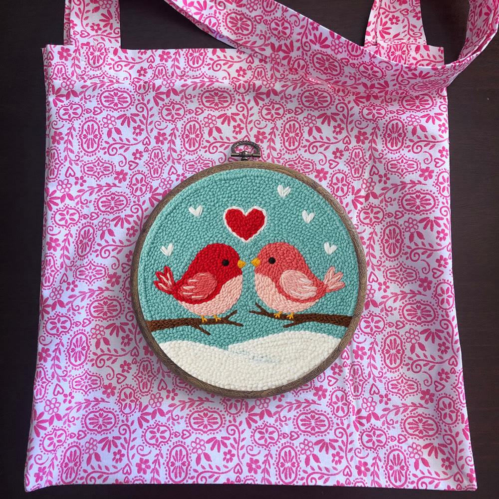 Loving Bird Pair Snowy Backdrop Punch Needle Kit – Beginner-simple DIY Creation | Home Decor Ornament - image 13