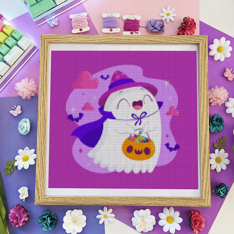 Cross Stitch Kit - Happy Ghost | Adorable Halloween Craft | Nice Wall Hanging Decor - image 7
