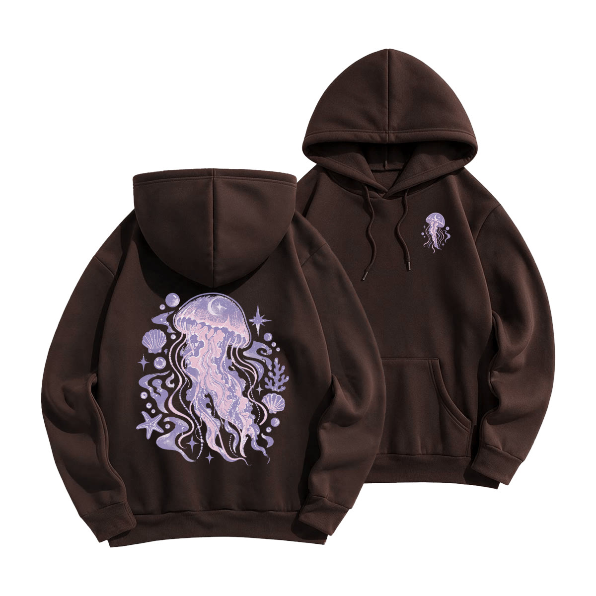 Rubbyoo Dreamy Purple Jellyfish Unisex Hoodie - Coffee - 2XL - image 13