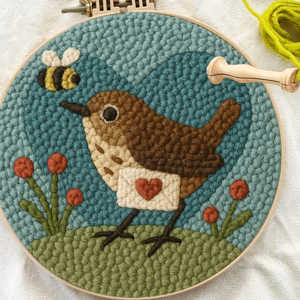 Bird and Bee Heart-Themed Punch Needle Kit – Beginner-Friendly DIY Choice | Charming Decorative Piece - image 11