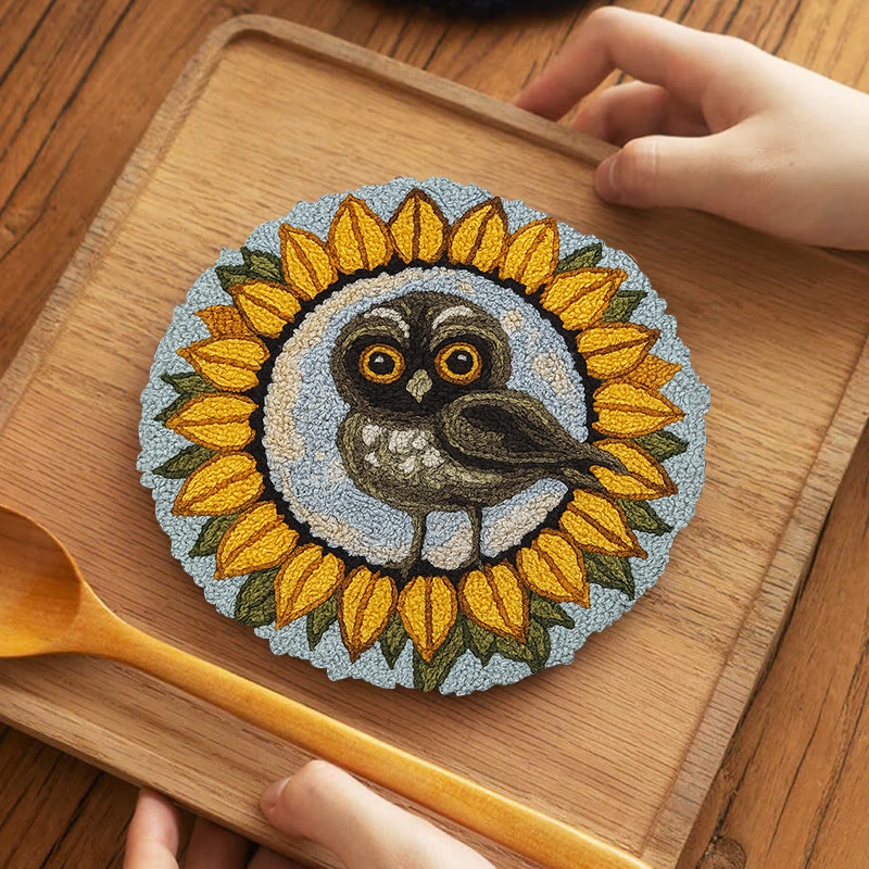  Sunflower Owl Punch Needle Kit - Floral Handmade Art | Creative Home Decor - 5 inch Coaster Kit - image 11