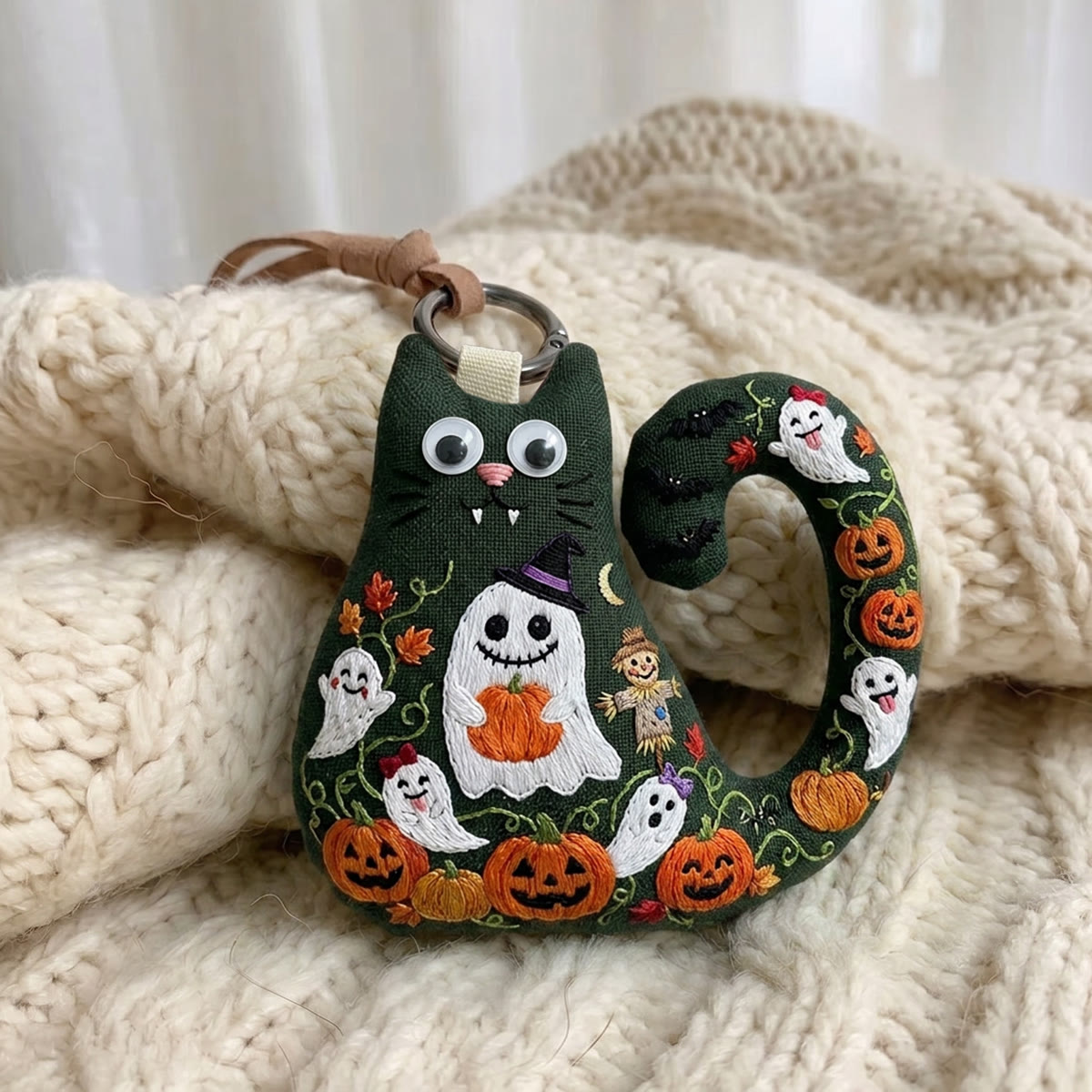 Rubbyoo Cat Embroidery Kit - Ghost Holding Pumpkin | Wall Hanging Ornament | Handmade Halloween Decoration - image 4