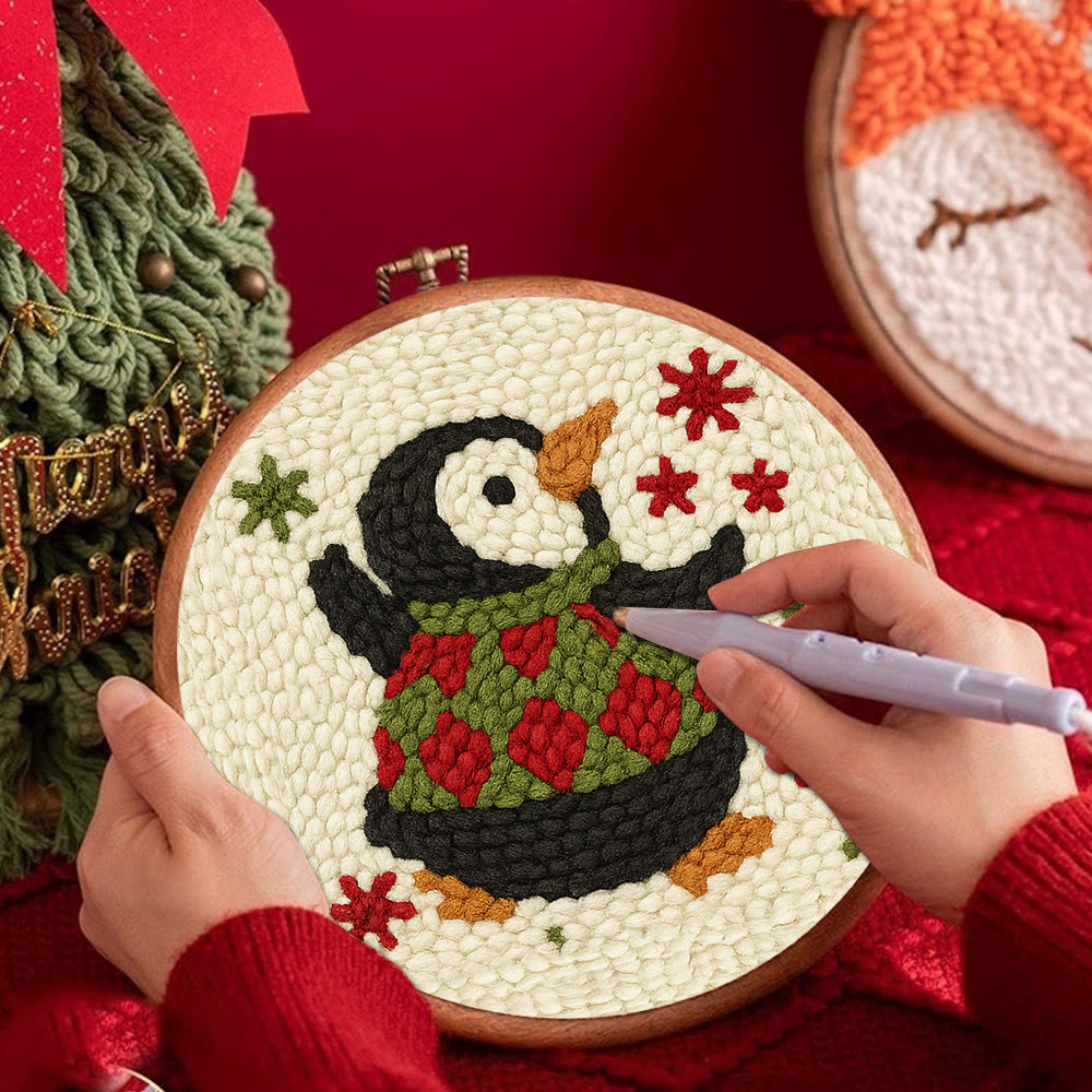 Happy Penguin Punch Needle Kit - Christmas Artwork Collection | Beginner Handmade Set - image 5