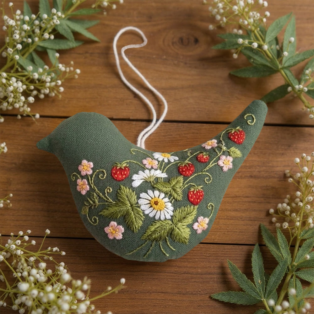 Rubbyoo Bird-shaped Embroidery Kit - Wild Strawberry | Floral Fruit Decor | Special Gift For Mother - image 6