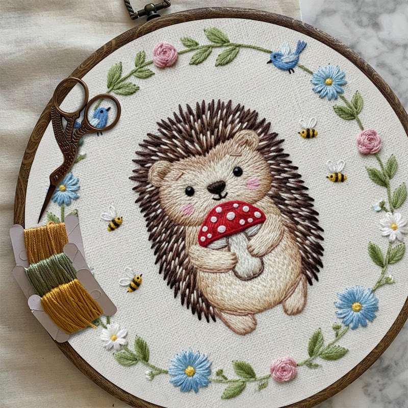 Rubbyoo Embroidery Kit - Mushroom Hedgehog | Adorable Animal Craft | Handmade Stitch Art - image 9
