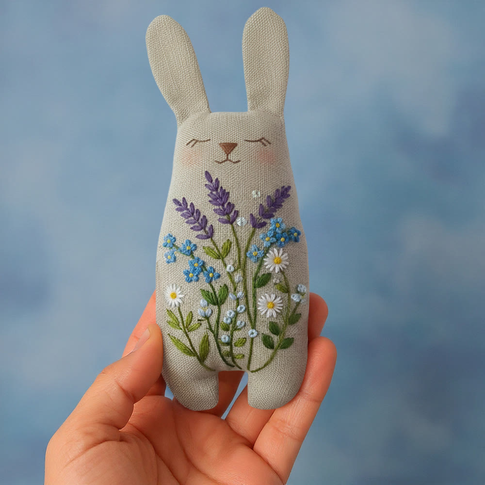 Rubbyoo Bunny Toy Embroidery Kit - Lavender And Blue Floral | Animal Sewing Kit | Diy Bunny Fluffy Toy - image 4