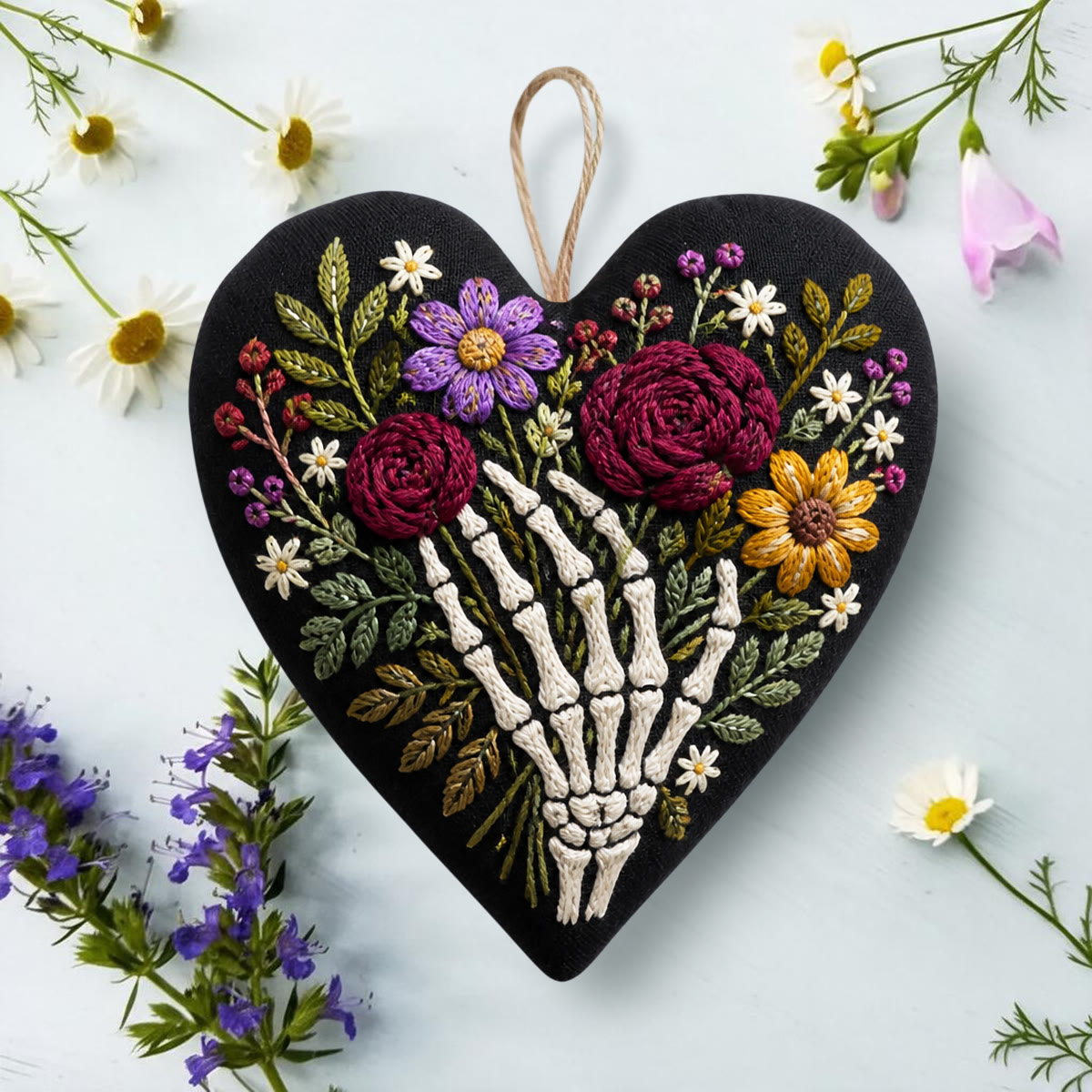 Rubbyoo Heart Embroidery Kit - Floral Skeleton Hand | Dark Romantic Botanical Art | Diy Floral Day Of The Dead Decor  - image 6