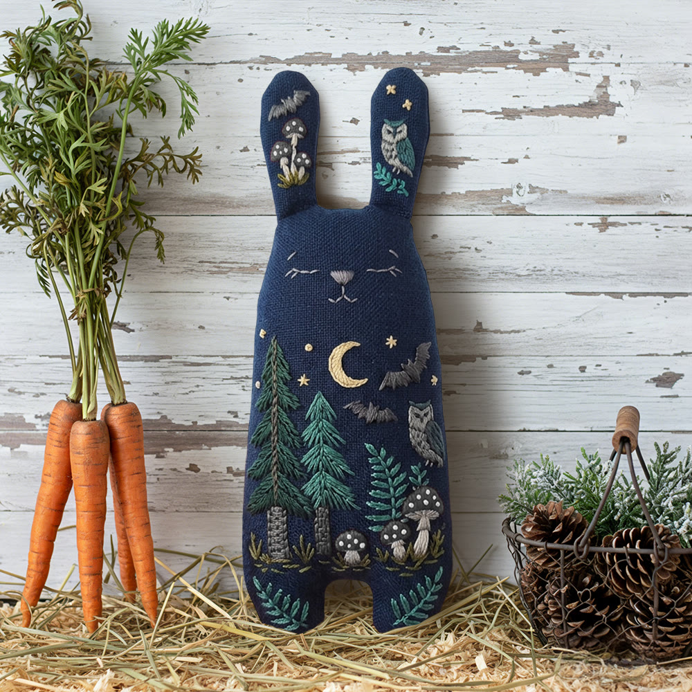 Rubbyoo Bunny Toy Embroidery Kit - Night Forest And Owl | Breezy Diy | Magical Dark Academia Decor - image 8