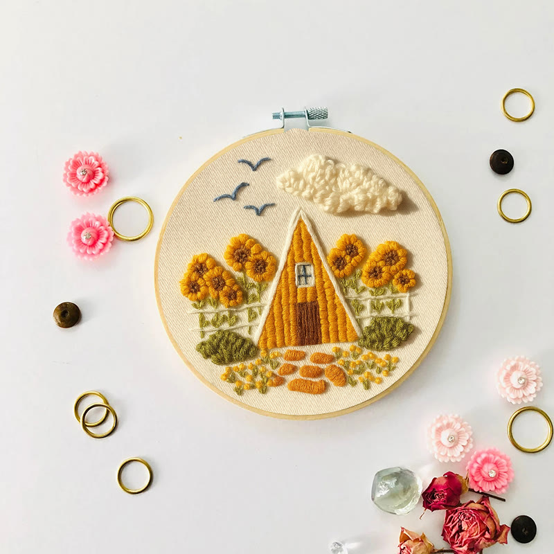 Rubbyoo Embroidery Kit - Autumn Cabin | Beautiful Landscape Craft |  Nice Artwork For Home Decor - image 4