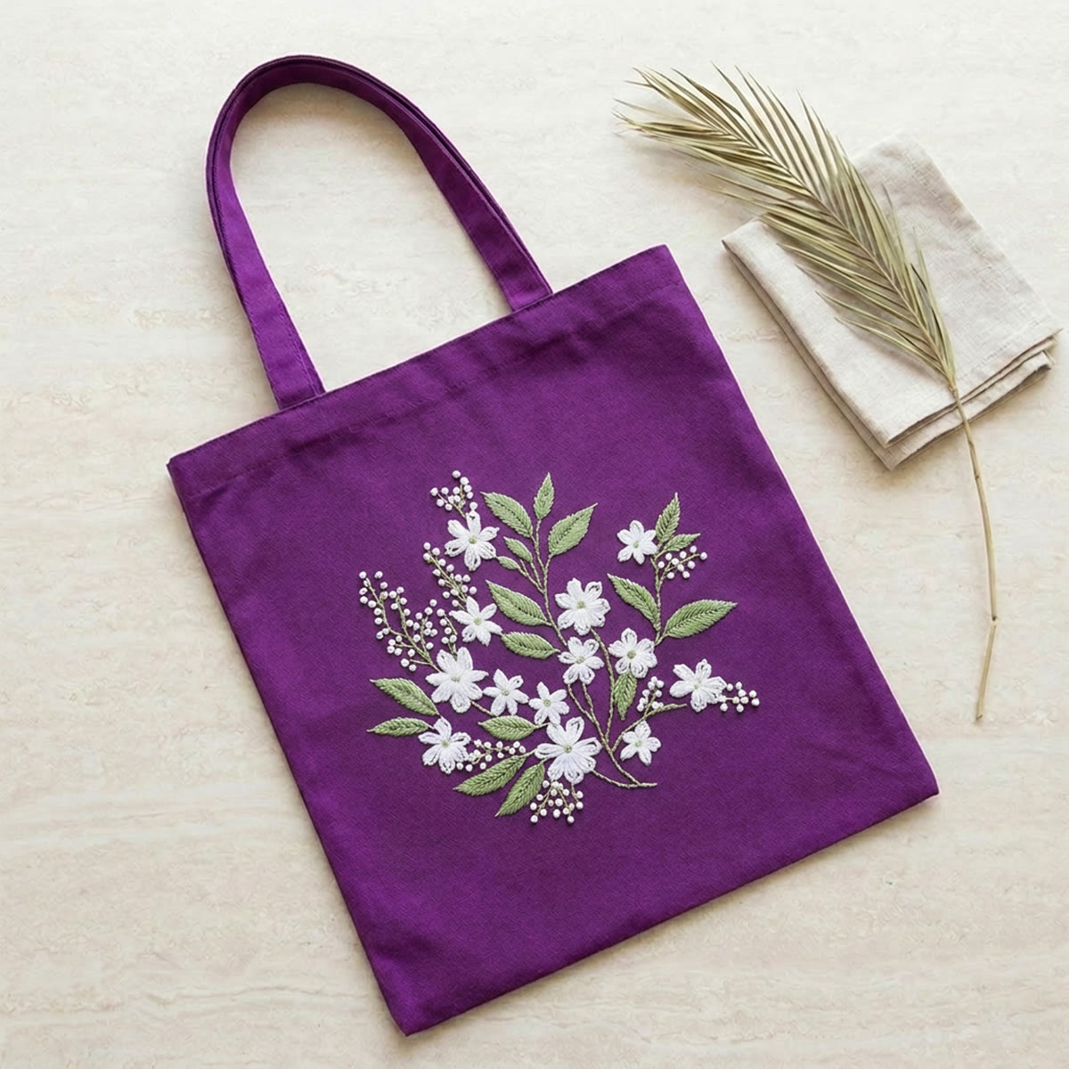 Rubbyoo Embroidery Tote Bag Kit - Blooming Jasmine | Handmade  Shoulder Bag  | Diy Bridesmaid Gift  - 11.8" × 13.8" - Purple - image 3