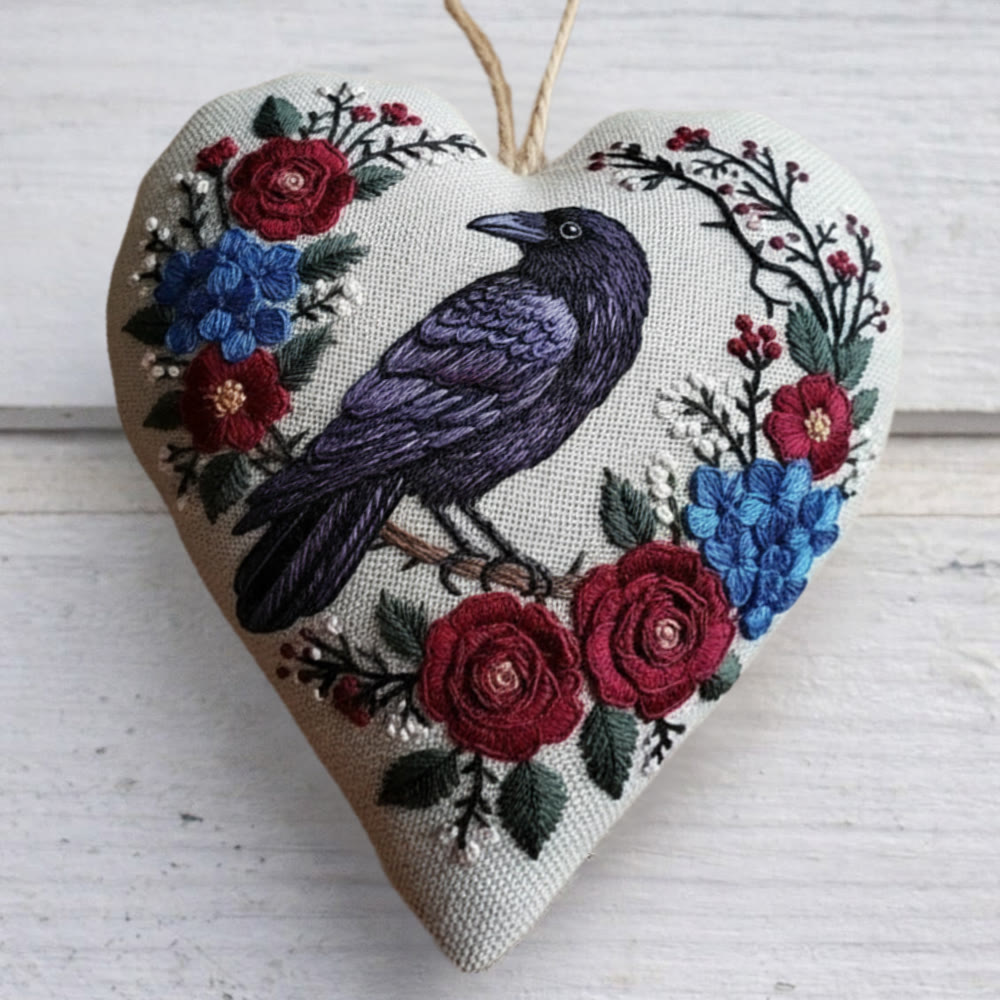Rubbyoo Heart Embroidery Kit - Raven And Rose Wreath | Mysterious Craft | Elegant Home Accent - 6 inches hoop kit - image 9