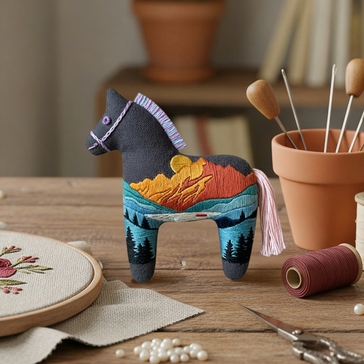 Rubbyoo Dala Horse Embroidery Kit - Sunlit Golden Mountain | Landscape Handmade Craft | Perfect Hanging Gift - image 8