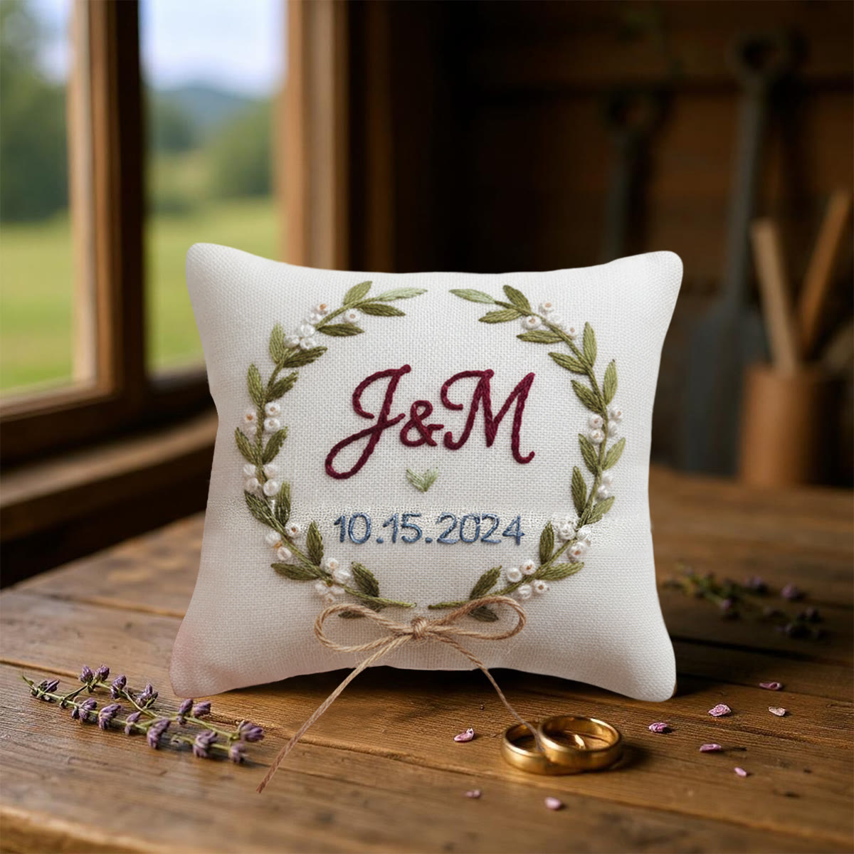 Rubbyoo Personalized Ring Bearer Pillow Embroidery Kit - Pearl-adorned Leaf Wreath With Initials | Tailor-made Handcraft | Wedding Ceremony Touches - image 5