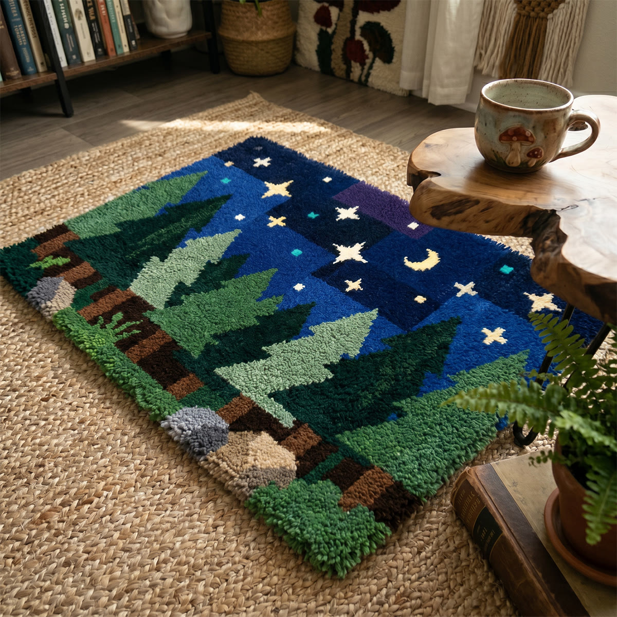 Rubbyoo Latch Hook Rug Kit - Starry Night Scene | Handmade Shag Forest Floor Mat | Unique Housewarming Gift - image 8