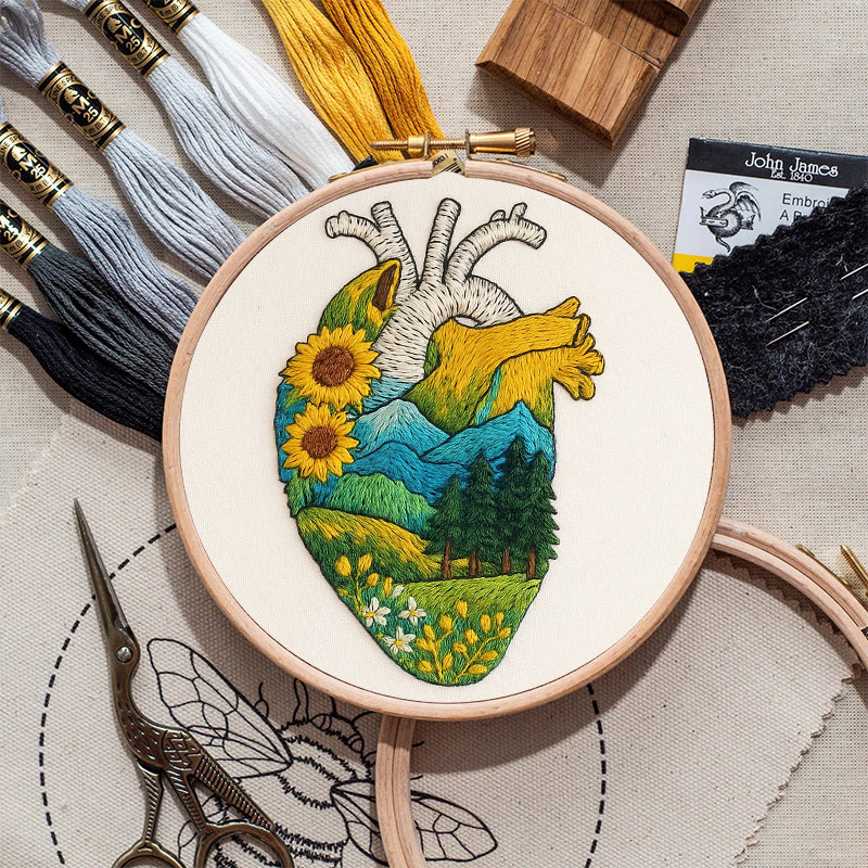 Rubbyoo Embroidery Kit - Natural Heart | Handmade Stitch Artwork | Unique Landscape Craft - image 11