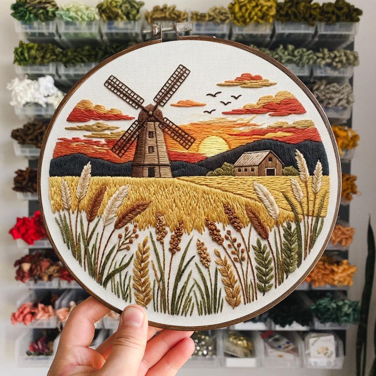 Rubbyoo Embroidery Kit - Countryside Sunset | Creative Landscape Craft | Handmade Desk Ornament - image 6