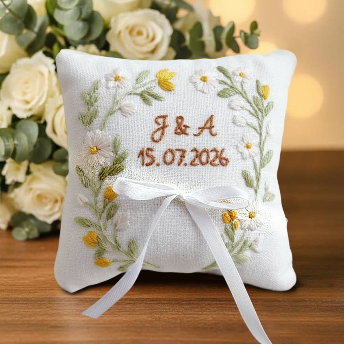 Rubbyoo Personalized Ring Bearer Pillow Embroidery Kit - Daisy Floral Wreath Decor | Exquisite Handmade Creation | Perfect Anniversary Gift - image 9
