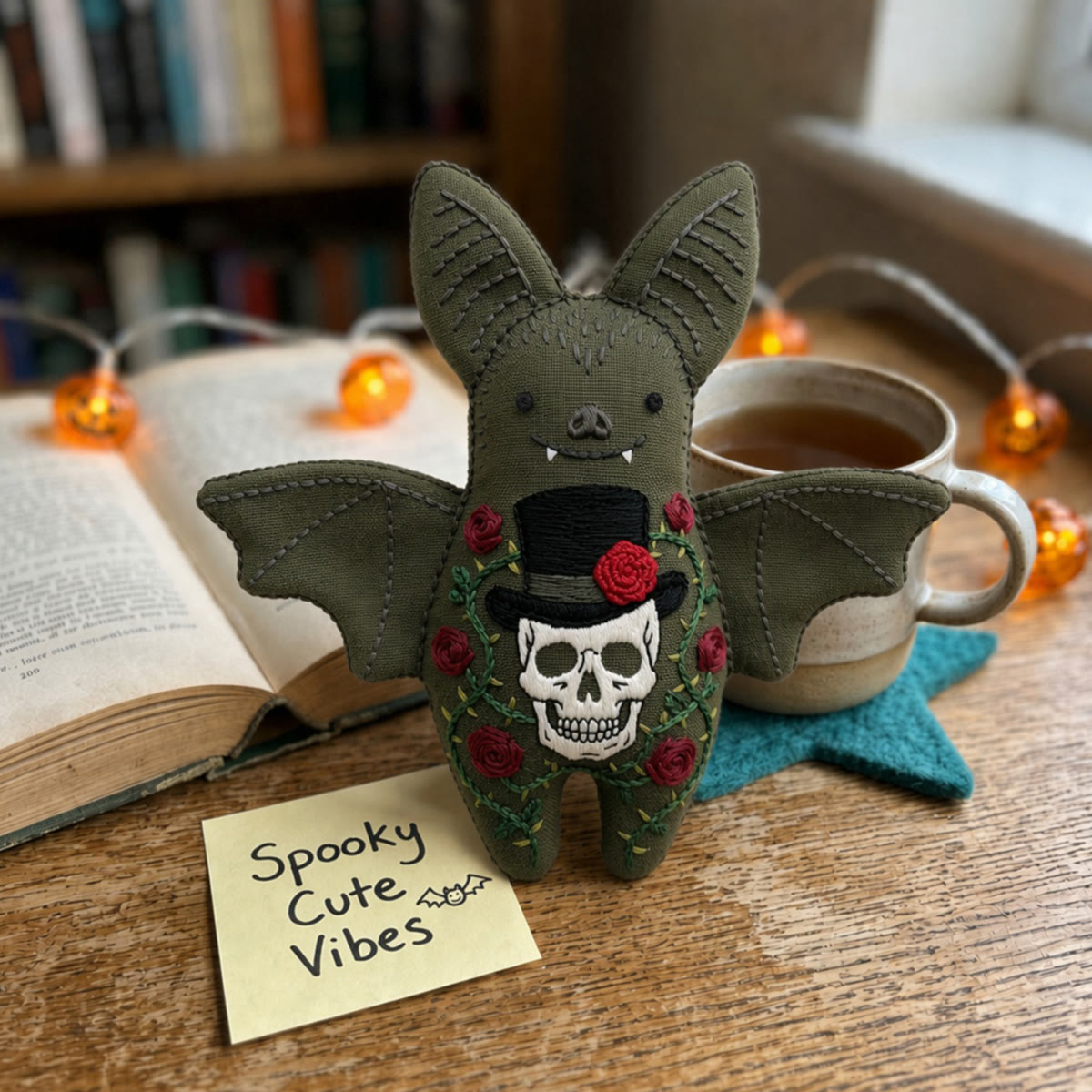 Rubbyoo Bat Embroidery Kit - Skull In Top Hat | Romantic Dark Aesthetic Craft | Victorian Gothic Halloween Decor - image 5