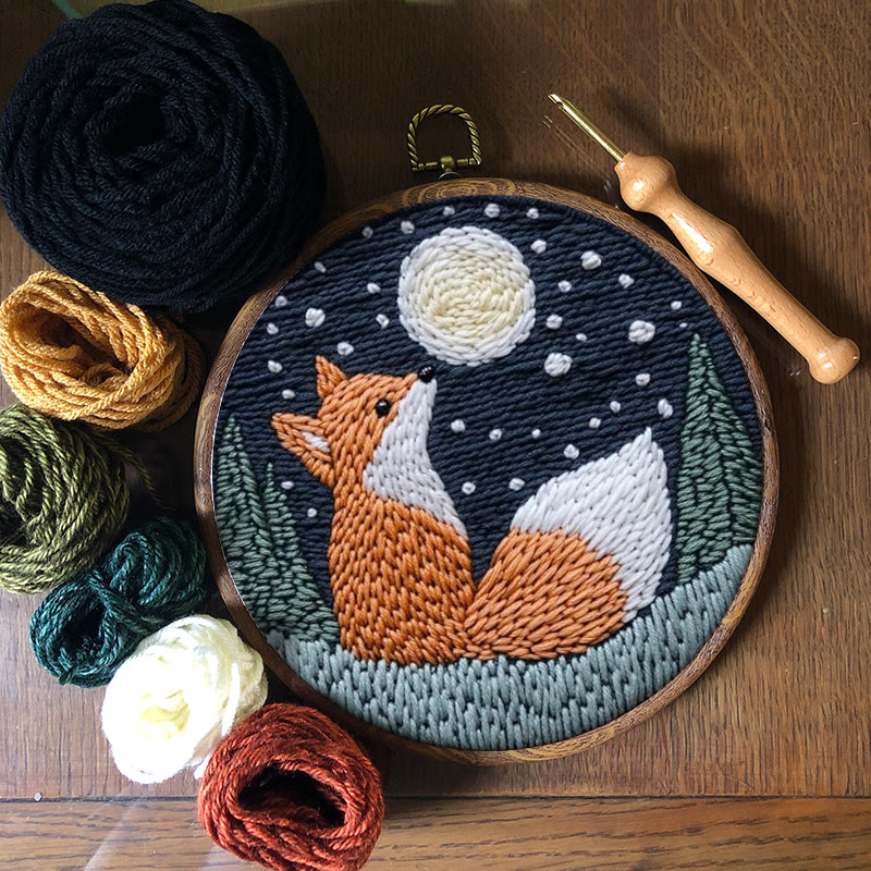 Fox In Night Punch Needle Kit - Diy Animal Handicraft | Nice Craft For Home Ornament  - image 12