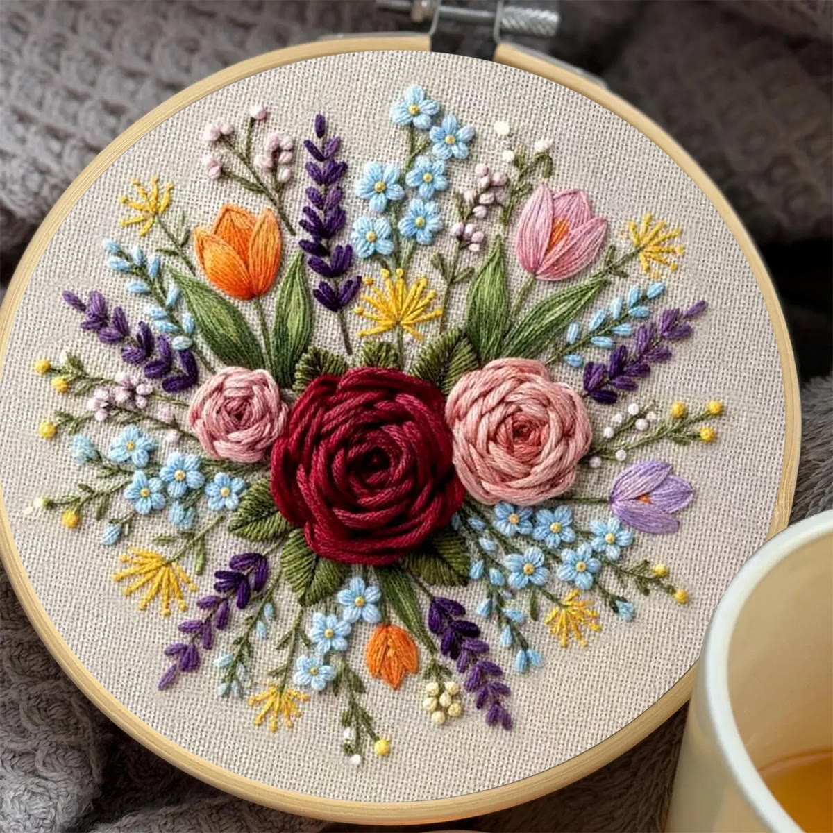 Rubbyoo Embroidery Kit - Romantic Roses | Handmade Gift For Her | Diy Valentine Day Gift - image 5