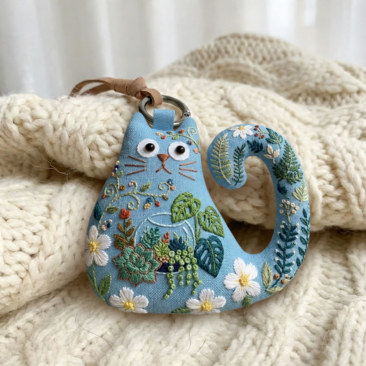 Rubbyoo Cat Embroidery Kit - Succulent Terrarium | Cute Handmade Craft | Floral Purse Charm - image 6