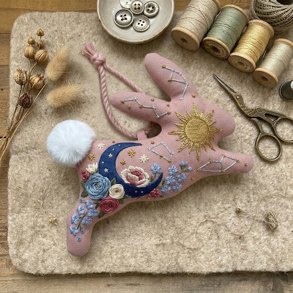 Rubbyoo Rabbit Embroidery Kit -  Golden Sun & Constellation | Exquisite Floral & Cosmic Motif | Healing Easy-to-do Needlework Project - image 3