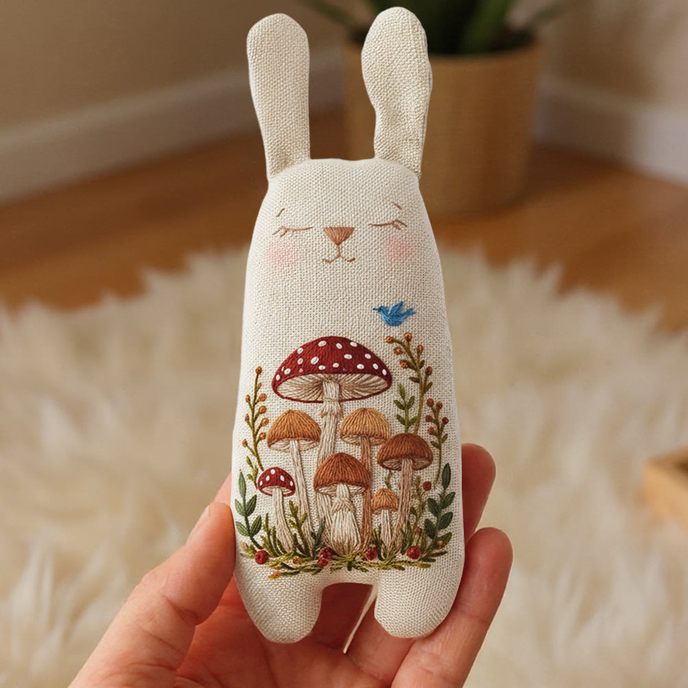 Rubbyoo Bunny Toy Embroidery Kit - Mushroom Cluster and Blue Bird | Easy DIY Project | Whimsical Shelf Decor - image 4