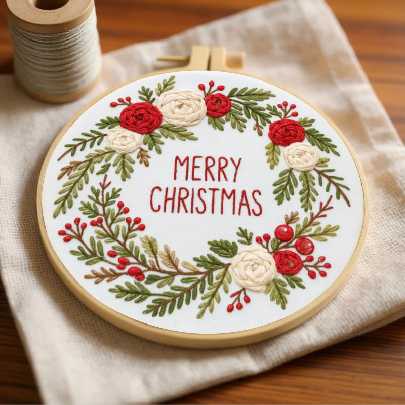 Rubbyoo Embroidery Kit - Christmas Wreath | Floral Christmas Craft | Diy Ornament Art - image 5