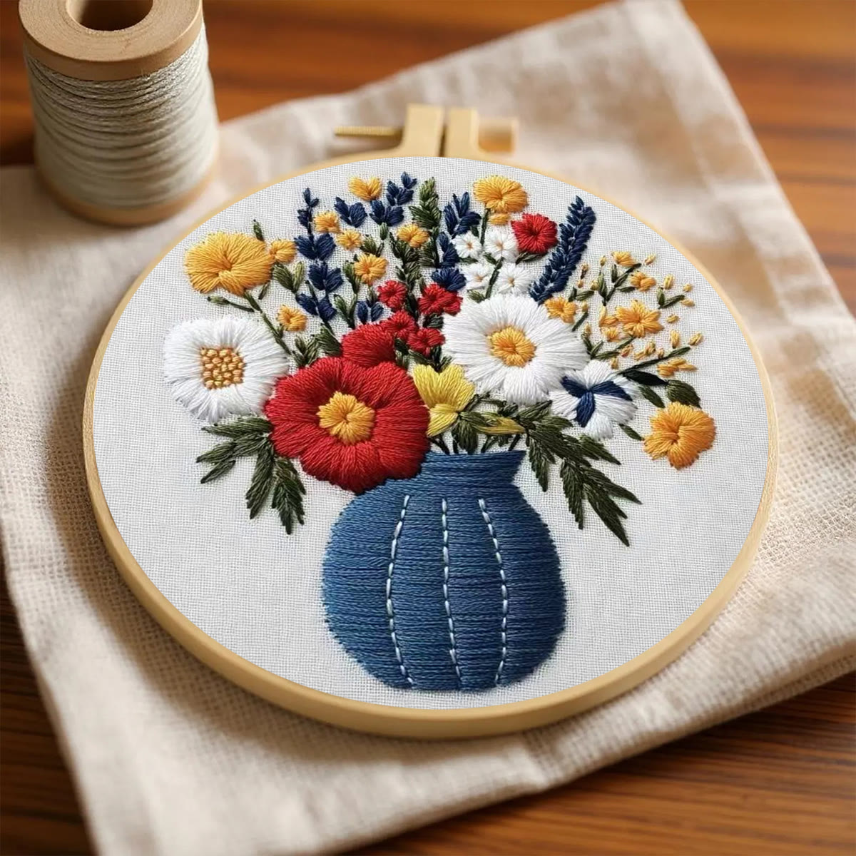 Rubbyoo Embroidery Kit - Bright Bouquet | Nice Desk Decor | Gift For Flower Lovers - image 5
