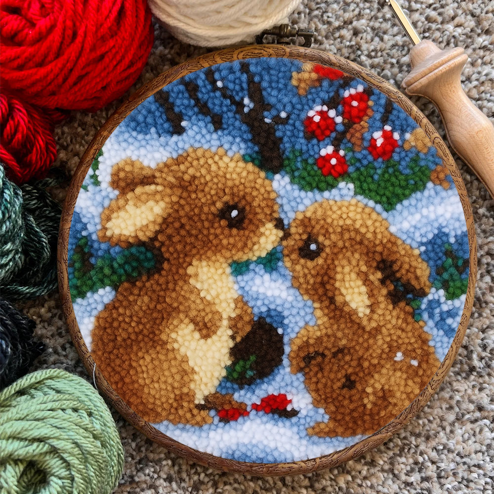 Winter Bunny Pair Punch Needle Kit - Artisan-made Craft | Winter Hanging For Home Decor - image 8
