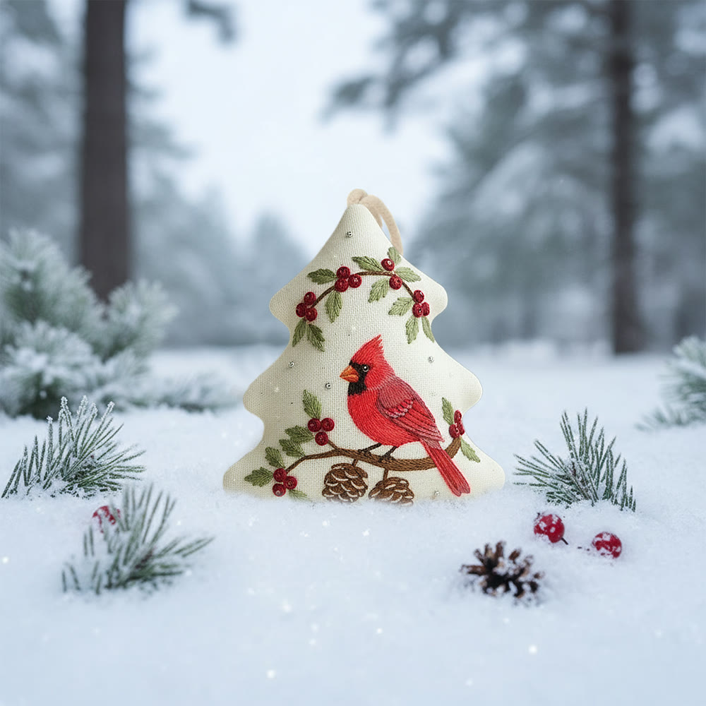 Rubbyoo Tree-shaped Embroidery Kit - Red Cardinal Holly Pinecones | Beginner-Friendly Stitching | Christmas Tree Accent - image 10