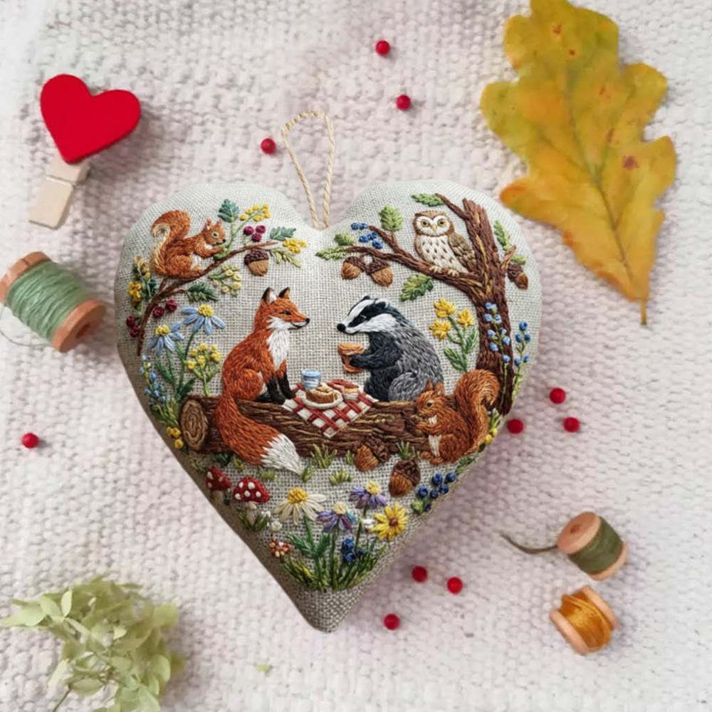 Rubbyoo Heart Embroidery Kit - Forest Picnic Animal | Playful Craft Project | Ideal Gathering Present - image 5