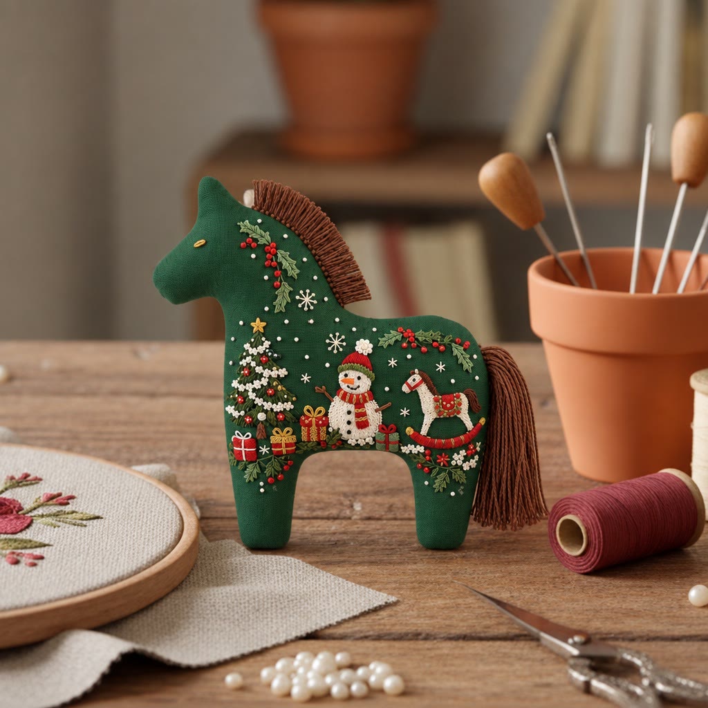 Rubbyoo Dala Horse Embroidery Kit - Christmas Snowman | Diy Xmas Tree Hanging | Cozy Festive Home Display Accent - image 5