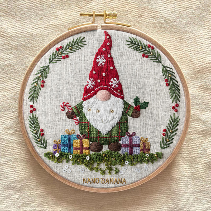 Rubbyoo Embroidery Kit - Christmas Gnome With Gifts | Christmas Celebration Craft | Diy Needle Art - image 3
