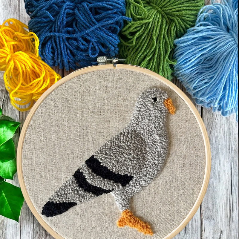 Grey Pigeon Portrait Punch Needle Kit - Simple Handwork | Minimalist Home Accent - image 7