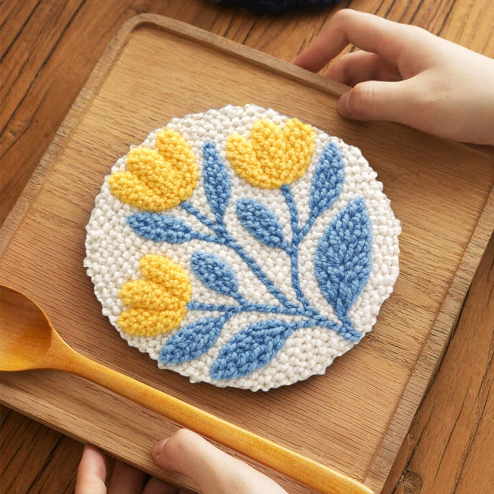 Yellow Flower Punch Needle Kit - Diy Art Craft |  Aesthetic Yarn Ornament - 5 inch Coaster Kit - image 10