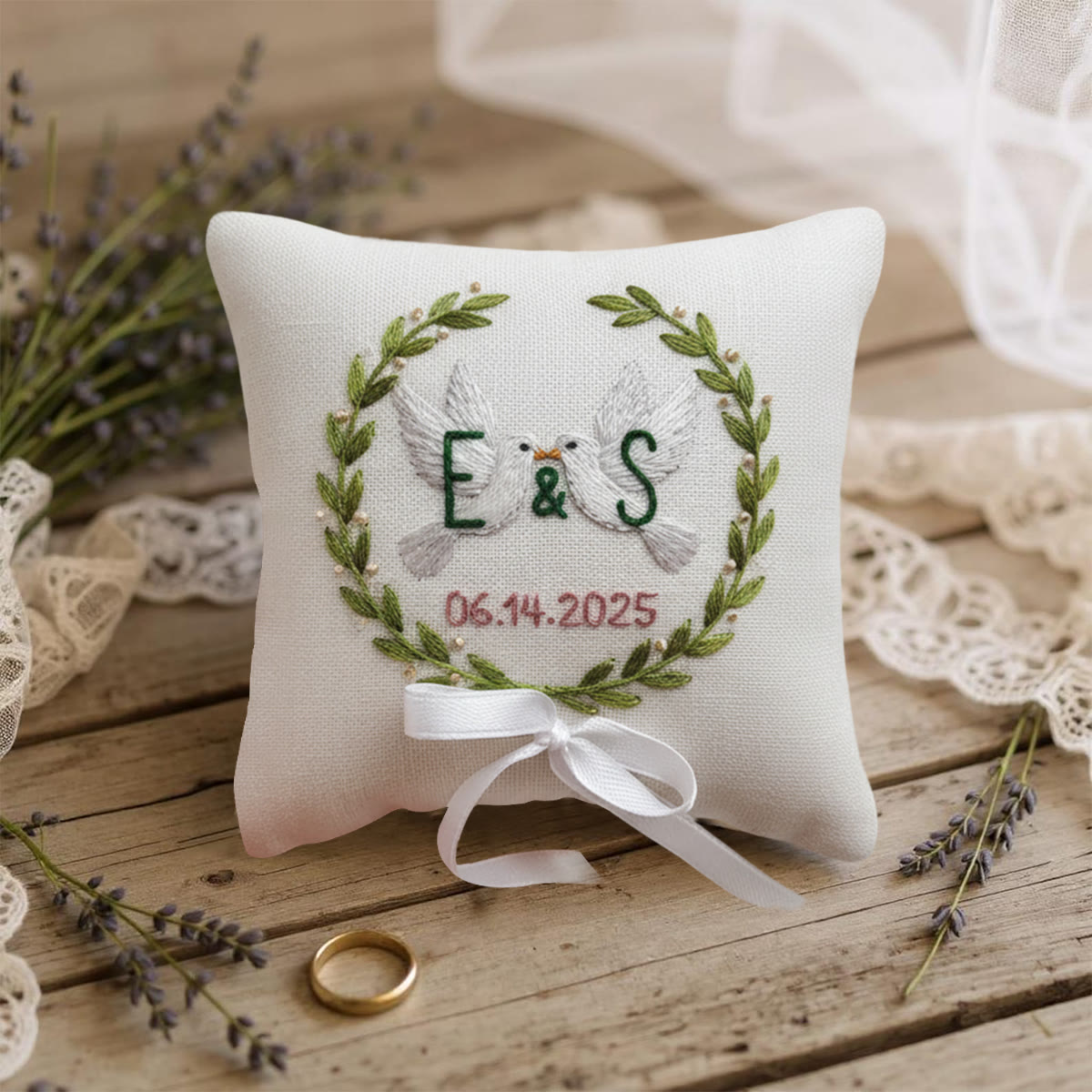 Rubbyoo Personalized Ring Bearer Pillow Embroidery Kit - White Doves Initials Wreath With Date | Gift-giving Top Pick Handcraft | Elegant Decor Pieces - image 11