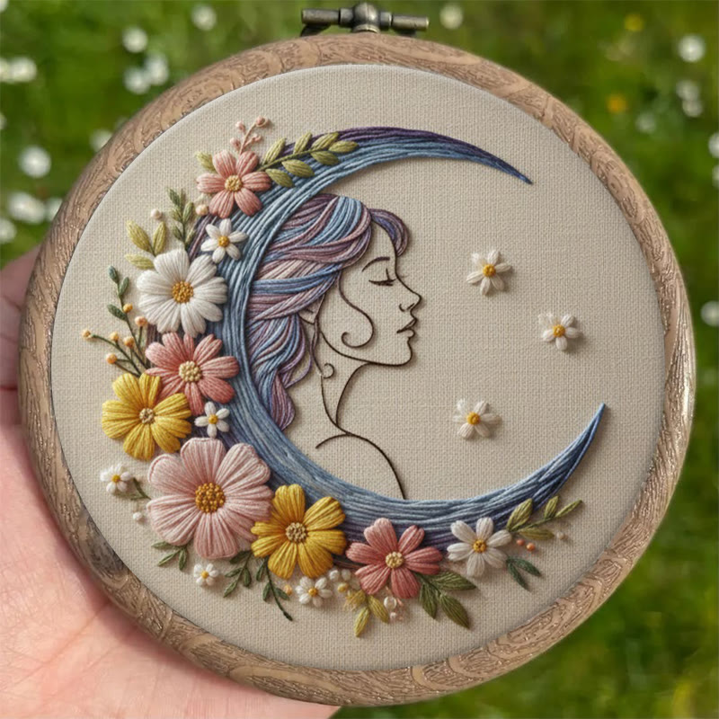 Rubbyoo Embroidery Kit - Floral Moon Goddess | Magical Diy | Ethereal Statement - image 3