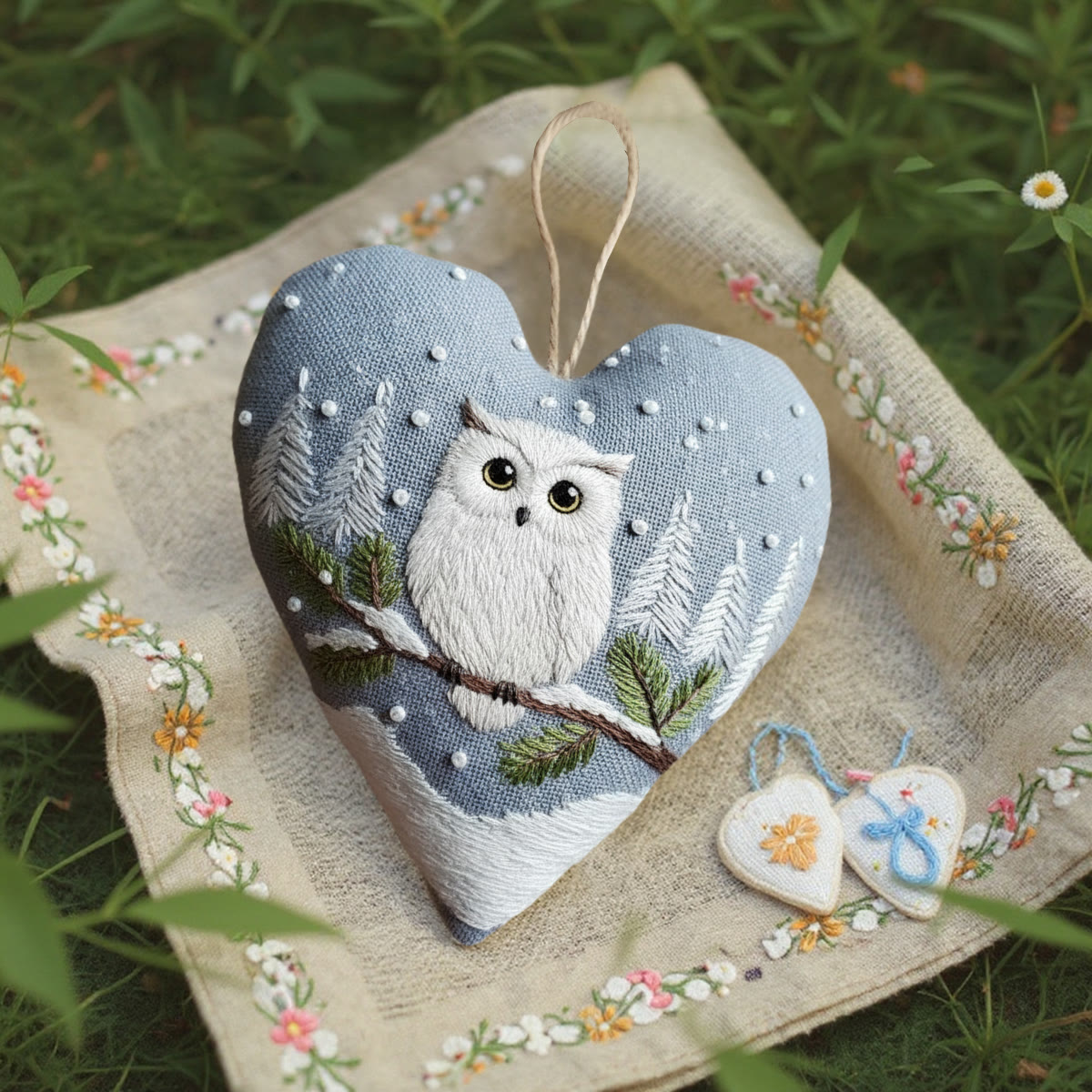 Rubbyoo Heart Embroidery Kit - Snowy Owl |  Artistic Snowfall Sewing Kit | Blue Cozy Room Accessory - image 10